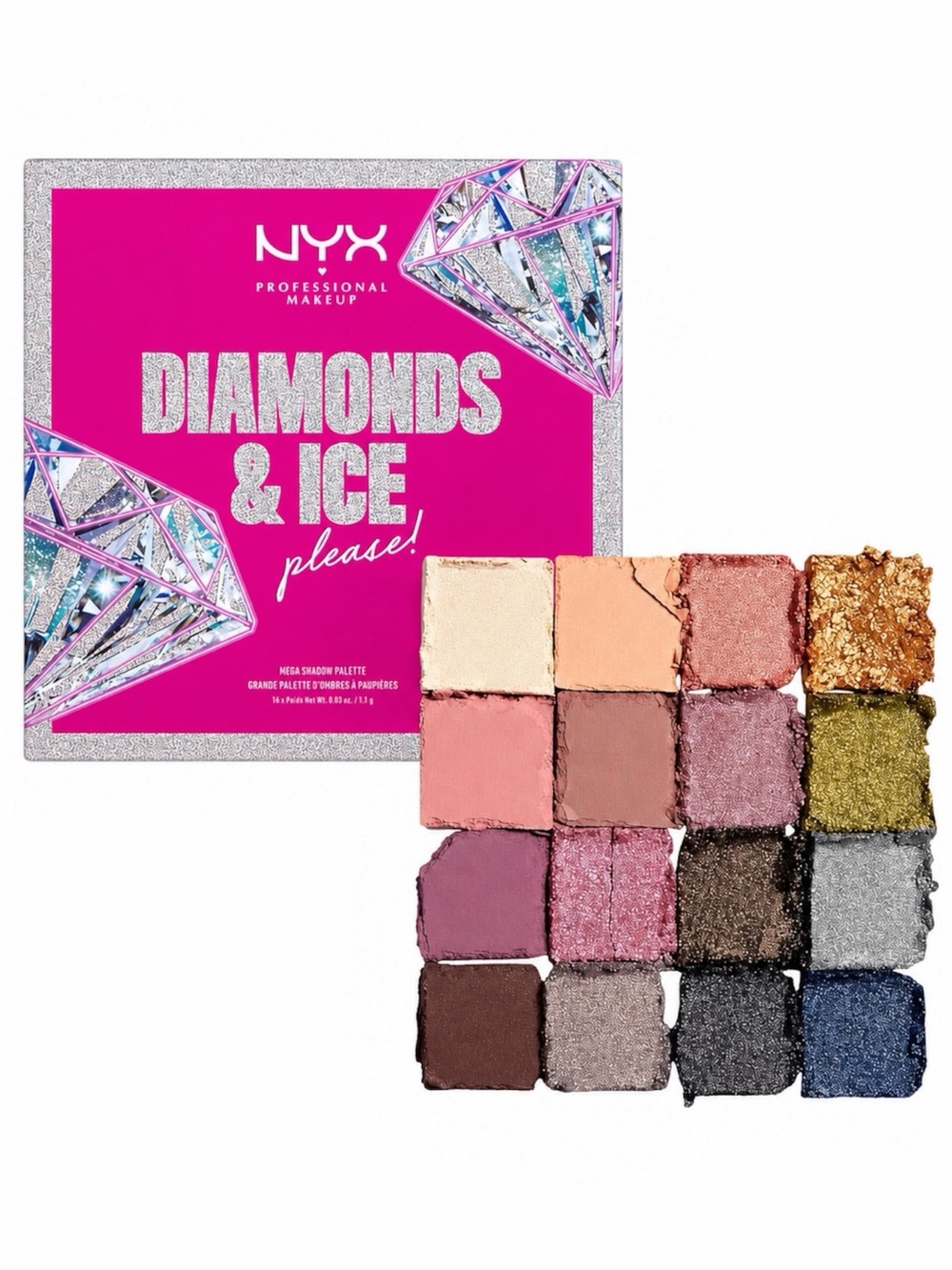 NYX PRO MAKEUP DIAMONDS & ICE PLEASE! MEGA SHADOW PALETTE 16X1.1G - BRAND NEW